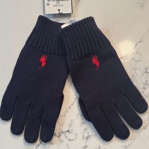 Polo by Ralph Lauren Navy Knit Gloves with Red Pony